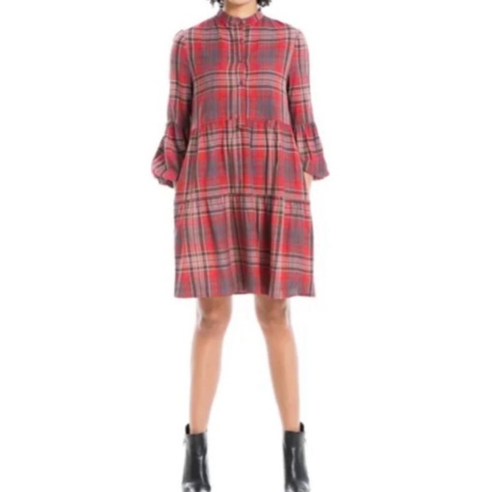 NEW MAX STUDIO Plaid 3/4 Sleeve Dress